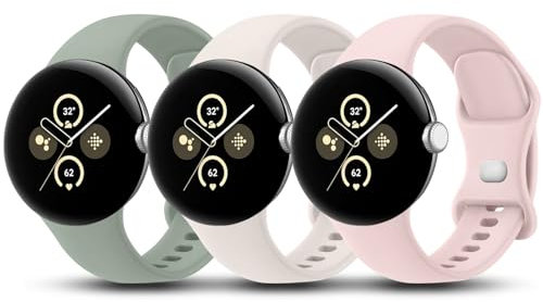 Tobfit Lot de 3 bracelets pour Google Pixel Watch 2/3 41 mm en silicone, vert/Starlight/Rose, S, homme/femme
