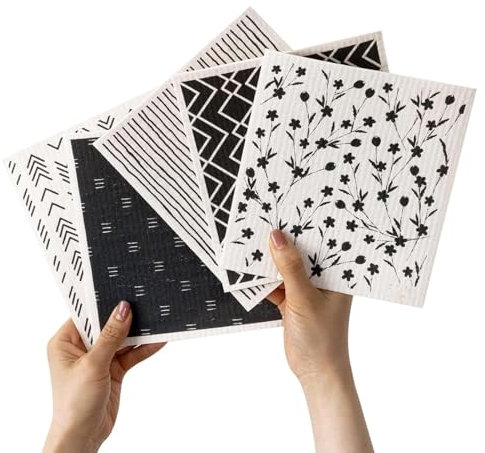 5 Stück Schwedische Geschirrtücher, 17x19,5 cm Wiederverwendbar Spültücher Waschbar Blumen Küchentücher Saugstarke Schwammtücher Reinigungshandtücher für Lappen Küche Schreibtisch Couchtisch