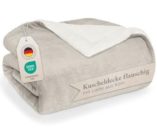 Blumtal Premium Sherpa Kuscheldecke flauschig - Wohndecke Kuscheldecke 130x150 cm - Oeko-TEX zertifizierte Fleecedecke 130x150 cm - Wohn- & Kuscheldecke - Wohndecke 130x150 cm flauschig - Almond Milk