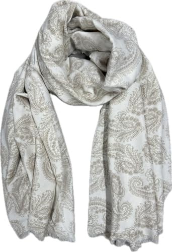 KARMA.DIEM Viskose Schal Paisley Muster Super Weicher XXL Schal - 180x65cm - Made in Spain - Unisex - Pashima/Stola/Extra Breit für Mann & Frau (Beige)