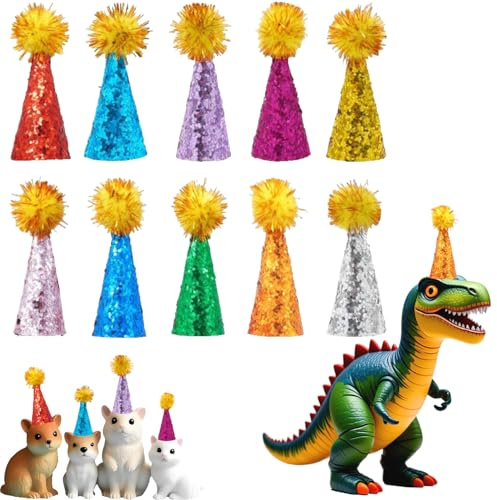 Bipy 10 Pack Mini Party Hats For Stuffed Animal Tiny Party Hat For Animal Parties, Action Figures、Birthday Decorations, Barbie Dolls, Dinosaur Small Party Hats