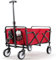 Bollerwagen Faltbar Handwagen All Terrain Räder, Gartenwagen mit Getränkehalter verstellbarem Griff, Transportwagen Klappbar Strandwagen, Gartenkarre, Einkaufswagen, Camping (Rot)