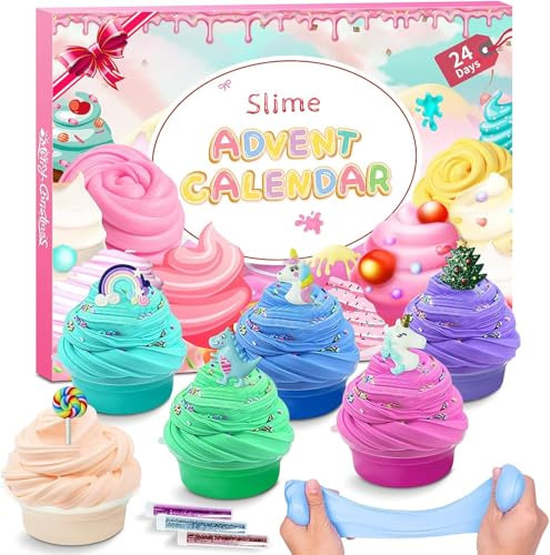 Schleim Adventskalender 2025 für Kinder,24-Tage-Countdown Slime Weihnachtskalender Kinder,12 Stück Weihnachten Überraschungen Geschenk Schleim Kit für 3 4 5 6 7 8 9 10 11 Jahre Jungen Mädchen (Red)