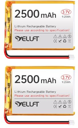 2 Stück 3,7V 2500mAh Lithium Polymer Akku 1S 505573 Wiederaufladbare Batterie mit Schutzplatine und PH2.0-Stecker für Elektronische Geräte