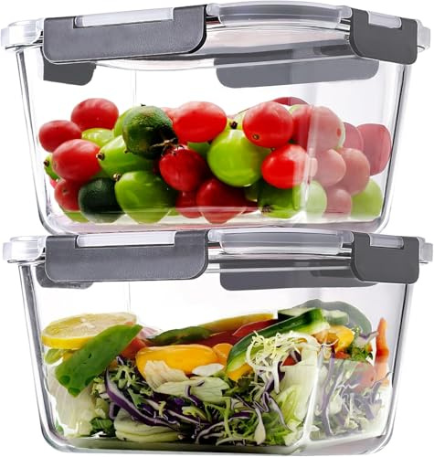 Hontent 2 Pack Large Glass Storage Containers with Lids 85oz/10.5cup Big Airtight Glass Food Storage Containers for Rotisserie Chicken Watermelon Meal Prep, BPA Free, Freezer Dishwasher Oven Safe
