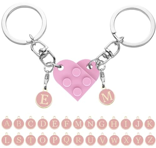 Porte-clés cœur personnalisé pour couple - Joli ensemble de porte-clés roses assortis, idéal pour la Saint-Valentin, un anniversaire, un mariage ou Noël (1 paire)