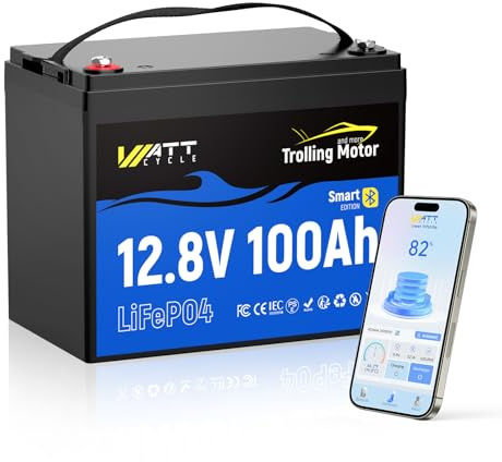 WattCycle Batteria LiFePO4 12V 100Ah BCI Gruppo 24 per Motore da Traino, Batteria al Litio Nautica 1280Wh con BMS 120A, Corrente di Picco 400A, Bluetooth5.0, Impermeabile IP67 per Barca, Kayak e Pesca