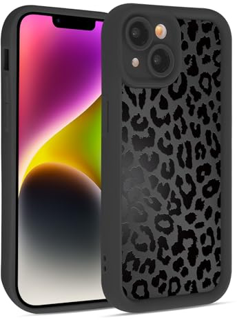 Krdvekm Handyhülle für iPhone 15 hülle 6,1”, Aesthetic Leopard Muster Design Schwarz Matte Case Schutzhülle Ultra Weich Silikon Dünn TPU Case Stoßfest Kameraschutz Bumper Cover