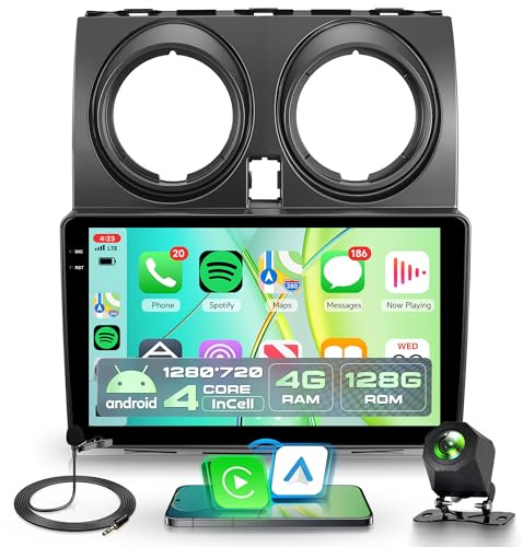 4G+128G Inalámbrico Carplay Android Radio Coche para Nissan Qashqai J10 2006-2016 9 Pulgadas Incell Pantalla Radio Coche Android Auto GPS Navi WiFi Bluetooth Mirror Link FM/RDS EQ/SWC Cámara Trasera