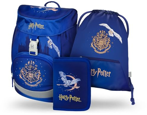 Baagl Schulranzen Jungen für 1. Klasse, Airy Schultasche Set 3-Teilig, Grundschule Schulrucksack für Kinder, Ranzen für Schule, Tornister (Harry Potter Hogwarts Hedwig)