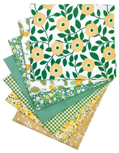 NEUJUS 7 Stück Baumwollstoff 50 x 50 cm Stoffpaket – Patchwork Stoffe Paket zum Nähen & Quilten, DIY Stoffreste Baumwollstoffe Meterware, Stoff Quadrate verschiedene Muster (7 Stück Garten Grün)