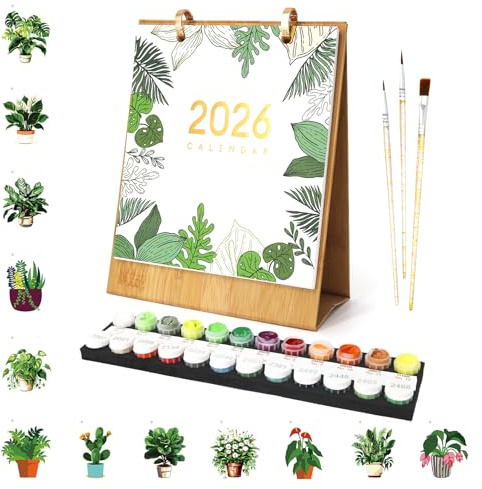 2026 Neuer Digitales Ölgemälde Set für 12 verschiedene Kalender, Tischkalender 2026, Malen Nach Zahlen Blume Kalender Tischkalender, Diy Malen Nach Zahlen Für Geschenke und Heimdekoration