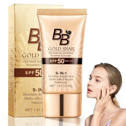 BB Cream, Tönende Tagespflege mit hoher Deckkraft, LSF 50+ Getönte Tagescreme mit Goldschnecke für Make-up Grundierung,Abdeckung und Gleichmäßigen Teint für Alle Hauttypen