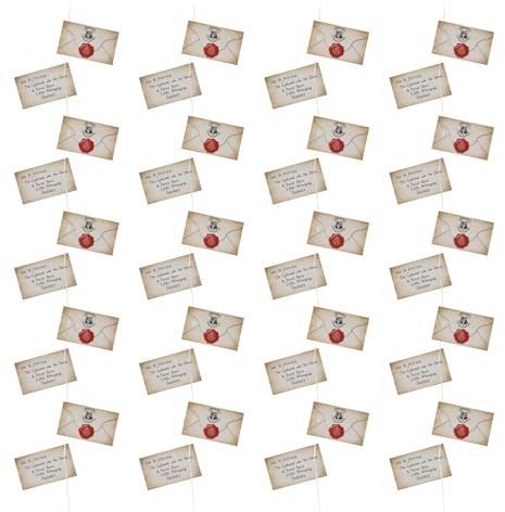Bannière décorative magique à 4 cordes (avec motifs de texte) avec 40 belles cartes enveloppes en papier et ficelle transparente suspendable pour Noël, Halloween, anniversaire, remise de diplôme, fête