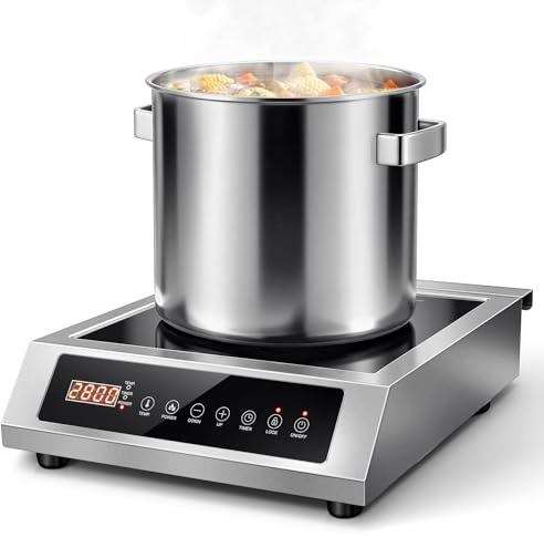 KICHPOWER Single Induction Cooker 2800W, Portable Induction Hob, Commercial Induction Cooktop, Hot Plate with Stainless Steel Body, 50 kg Load Capacity, 10 Temperature & Power Levels, 4-Hour Timer