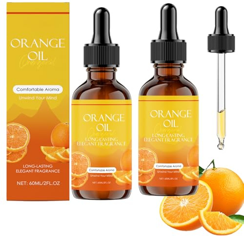 2 Stück Orangenöl, 60mlx2 Ätherisches Öl Orange, Duftöl Orange, Stress Abbauen, Geeignet für Aromadiffusoren, Luftbefeuchter, Massage und Hautpflege