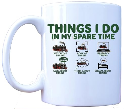 Millhouse Prints Things I Do in My Spare Time Trains Mug – Funny Train Lover Coffee Cup – Railfan Obsession Design – 11oz Ceramic