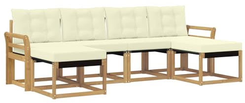 vidaXL Outdoor-Sofagarnitur mit Kissen 6 pcs Weiß und Creme, Garten Ecksofa, modernes Möbel für draußen, langlebige Liege, Coole Sitzgelegenheit auf der Terrasse