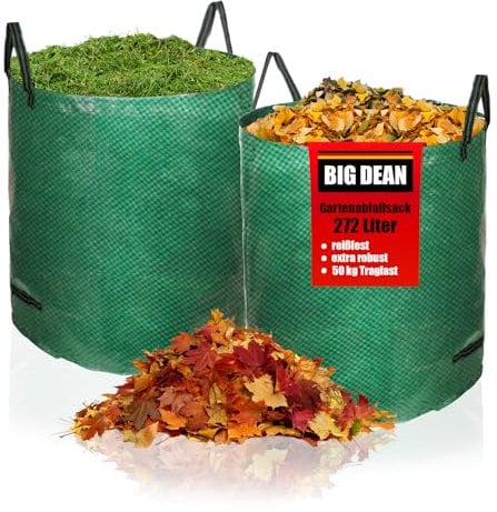 BigDean Gartensack XXL 272L - 2er Set - Laubsack mit extra robustem 150g/m² Gewebe - Gartenabfallsack für Laub, Müll, Grünabfall & Kompost - wasserdicht & reißfest