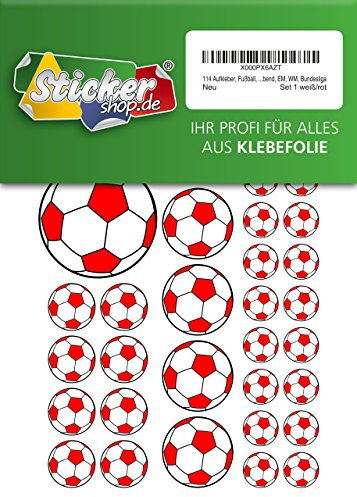114 Aufkleber, Fußball, Sticker, 15-50 mm, weiß/rot, aus PVC, Folie, bedruckt, selbstklebend, EM, WM, Bundesliga