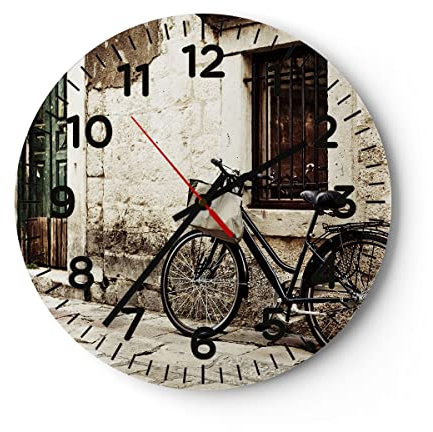Modern Wanduhr Straße Fahrrad Stadt Ruinen 40x40cm Rund Groß Wand Uhr Glas Analog Zimmeruhren Küche Büro Wohnzimmer Glasuhr Wall Clock Dekoration Design Wanddekoration Küchenuhr C4AR40x40-2667