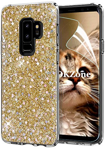 OKZone Galaxy S9 Plus Hülle, Luxus Glitzer Bling Design Weich TPU Bumper Case Silikon Schutzhülle Handy Tasche Rückseite Hülle Etui Cover TPU Bumper Schale für Samsung Galaxy S9 Plus (Gold)