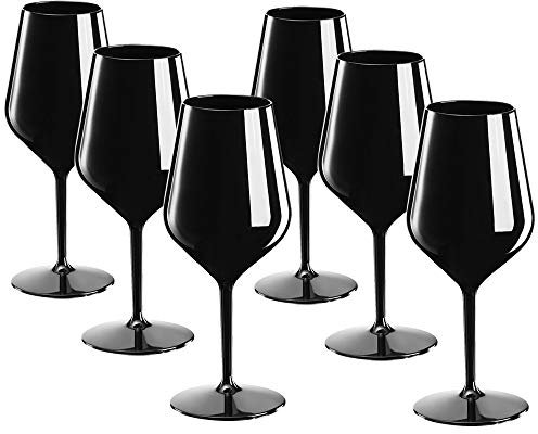 DoimoFlair Calice da Vino in plastica Spumante Riutilizzabile aperitivo infrangibile Nero 46 cl. Set 6 Pezzi.