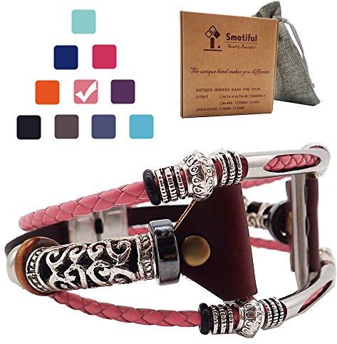 Smatiful Uhr Armband mit Silber Zubehör (Nicht Gold) für Damen und Herren, Verstellbar Leder Ersatz Sport Watch Band for Apple Watch 38mm(Series 1,2,3) & 40mm(Series 4,5), Rose Pink