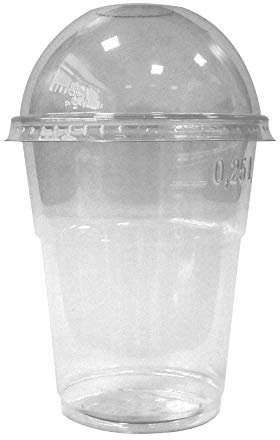 100 vasos de 400 ml de PET + cúpula tapa transparente con orificio central para granizados, batidos y macedonias