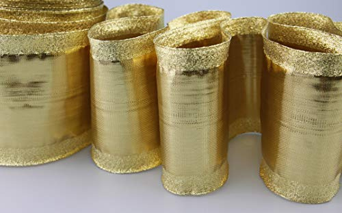 Dekoband GLAMOUR GOLD 3 m x 10 cm Geschenkband Tischband 100 mm glänzend Weihnachten Advent Auto Schleifenband mit Draht golden Drahtkantenband metallic Hochzeit Geburtstag