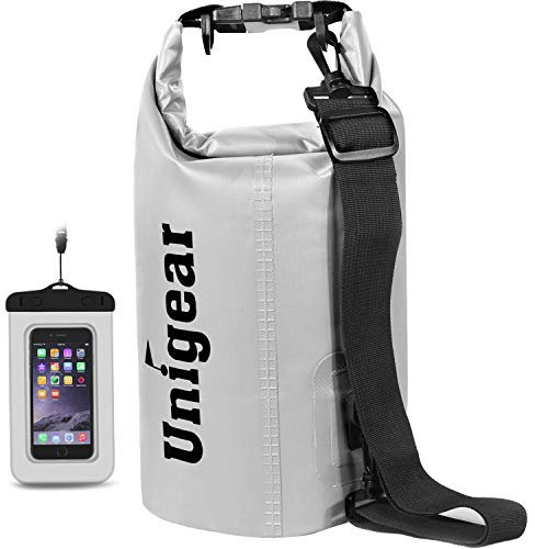 Unigear Dry Bag, 2L/5L/10L/20L/30L/40L/55L, wasserdichter Beutel wasserdichte Taschen Seesack Packsack mit Handytasche und Gurte für Boot und Kajak, Angeln, Rafting, Schwimmen, Camping und Snowboarden