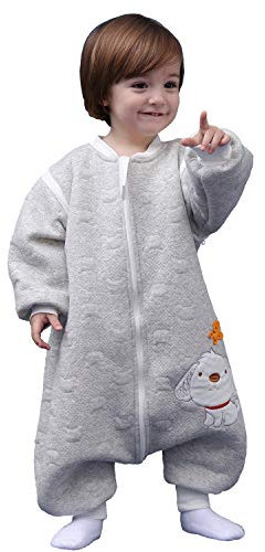 MIKAFEN Schläfsack Baby Langarm Winter kinderSchlafsack 2.0Tog,Hund Muster Baby Schlafsack mit Füßen Baumwolle Junge Mädchen Unisex ganzjahres Schlafanzug, Grauer Welpe,90/Baby Höhe 95-105cm