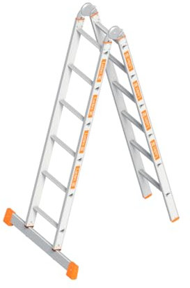 Layher Klappleiter 2 x 6 Sprossen / 180 cm - 359 cm Länge Leiter Bauleiter Stehleiter Anlegeleiter Sprossenleiter