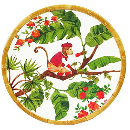 Les Jardins de la Comtesse - Petite Assiette à Dessert en Mélamine - Singes de Bali - 22 cm - Rouge corail/Vert - Service de Table - Collection Vaisselle Quasi-Incassable MelARTmine