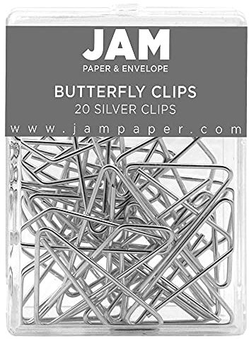 JAM PAPER Colourful Butterfly Clips - Silver Paperclips - 20/Pack