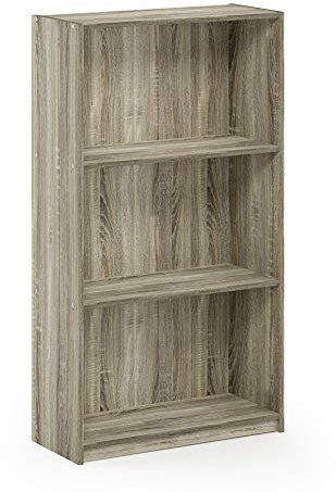 Furinno Basic Bücherregal mit 3 Fächern, Aufbewahrungsregal, holz, Sonoma Eiche, 23.49 x 55.25 x 100.33 cm