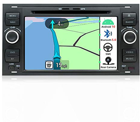 JOYX Android 10 Autoradio für Ford C-MAX/Connect/Fiesta/Focus/Fusion/Galaxy/Kuga S-MAX/Transit / Mondeo Schwarz GPS Navigation | freie Rückkamera & Canbus & externes Mikrofon |7 Zoll 2G + 32G |GPS 2