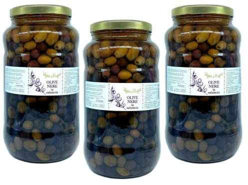 Voglia Di Puglia Olive Italiane Nere Peranzana In Salamoia 3 Confezioni da 1.8 kg Sgocciolato
