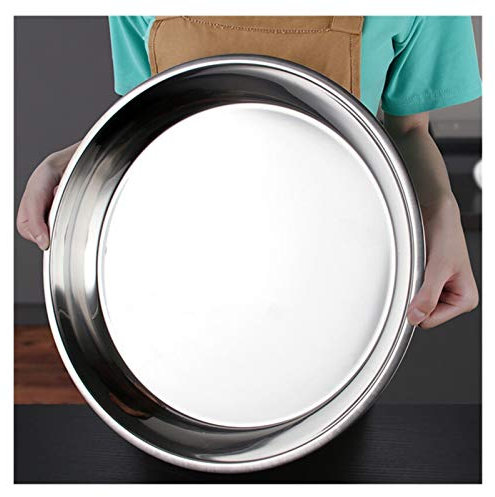 QSCTYG Metal Serving Tray Stainless Steel Thick Flat Round Dish Tray Charger Plates Silver Serving Tray Cake Metal Deep Plate Dinner Dish Plate Sets 88 (Color : 40cm x H4.5cm)