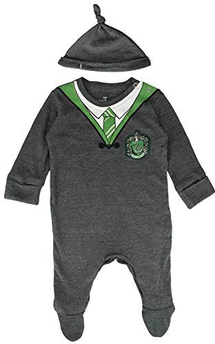 Lizenzierter Harry Potter Baby-Strampler mit Hut Slytherin für Jungen oder Mädchen, anthrazit, 6-9 Monate