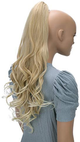 CAISHA 60cm Haarteil Ponytail Zopf Pferdeschwanz Haarverlängerung Voluminös Leicht Gewellt Hellblond Mix H510