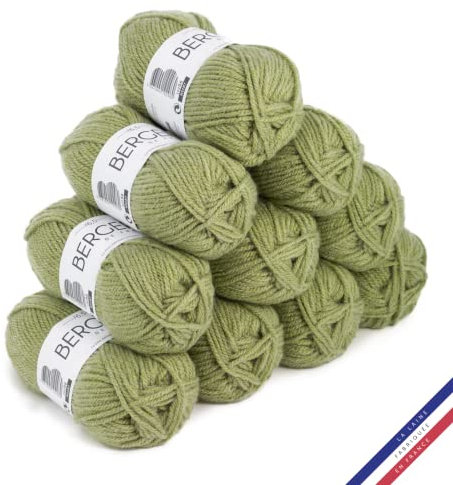 Bergère de France - BARISIENNE 7, Wolle set zum stricken und häkeln (10 x 50 g) - 100% Acryl - 6,5 mm - Weicher dicker runder Faden - Grün (ALGUE)