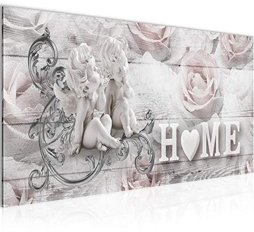 Runa Art Wandbild Home Holz 1 Teilig 100 x 40 cm Modern Bild auf Vlies Leinwand Engel Wohnzimmer Grau Rosa 026112b