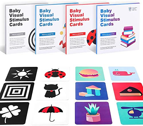 Sweetone Kontrastkarten für Babys, Spielzeug 0-6 Monate, Kontrastbuch, 64 Stück Visual Stimulus Lernkarten, Flashcard Geschenk für Neugeborene 0-3-6-12-36 Monate