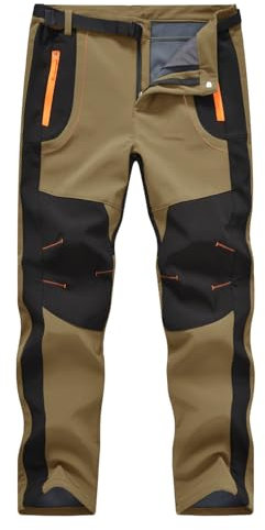 donhobo Herren Wanderhose Outdoorhose Wasserdicht Softshellhose Winddicht Winter Skihose Snowboardhose Warm Fleece Gefüttert Trekkinghose (Khaki, XL)