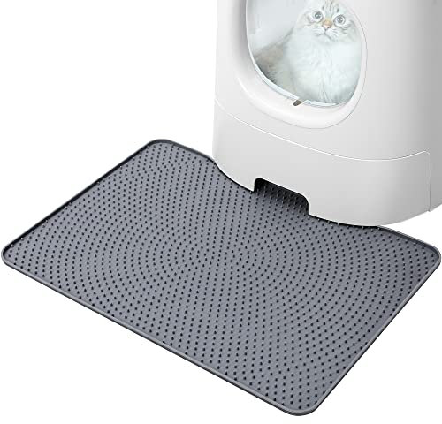 PETTOM Katzenstreu Matte (53 x 38 cm), Katzenklo Matte Streufang Vorleger für Katzentoilette, wasserdicht urinresistentes Material Katzen Matte, Grau