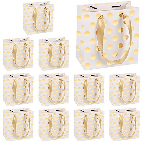 12 Pcs Gift Bags Small, Small Paper Party Bags,Gift Paper Bags with Handles,Foiled Design Party Favor Bags for Birthday,Wedding,Party,Celebrations and Gift -Gold (14 x 15 x 7cm)