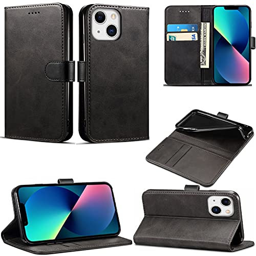 Case Compatible With iPhone 13 Mini Leather Wallet Book Flip Folio Stand View Cover Magnetic Closure with Card Slots for iPhone 13 Mini [5.4 Inch] (Black)