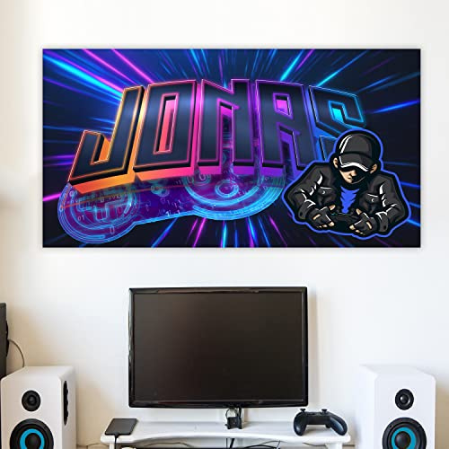 timalo Poster personalisiert mit Namen | A3 Neonfarben, Controller | Gamer Bild für die Wand Jugendzimmer Gaming Motiv für Teenager Jungen und Mädchen Zimmer