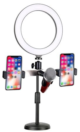 FURUIWUFENG Mobile phone holder Phone Stand,8 In Ring Light With Tripod Stand 2 Phone Holders,Dimmable LED Beauty Makeup Live Stream Selfie Video Cell Phone Holder Black Mobile phone support